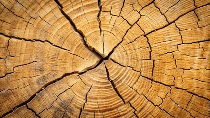 Fototapeta premium Close-up of a weathered tree stump with deep cracks revealing the intricate patterns of its growth rings.