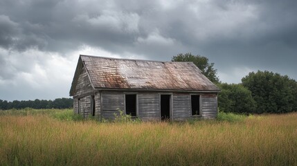 Fototapeta premium Age-worn wooden abode, forsaken and crumbling