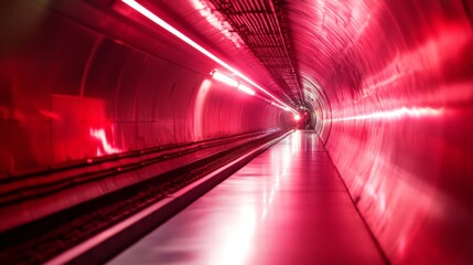 A Long, Empty Tunnel Bathed in Pink Light, Suggestive of a Path Towards the Unknown, Illuminating a Sense of Wonder and Possibility