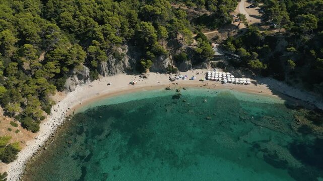 Beautiful aerial view of Alonaki Fanariou beach in Greece