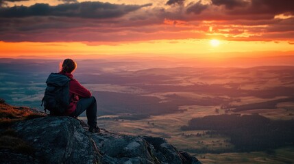 Fototapeta premium Vibrant Sunset View From Mountain Peak