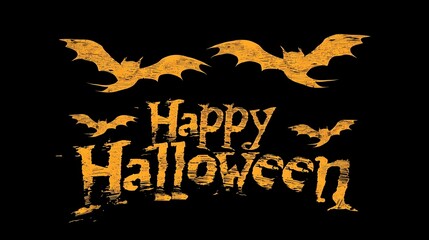 Happy Halloween mit Fledermäusen vor schwarzem Hintergrund.
