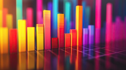 Obraz premium Colorful bar graph with vibrant neon tones, reflecting data trends in a modern digital environment.