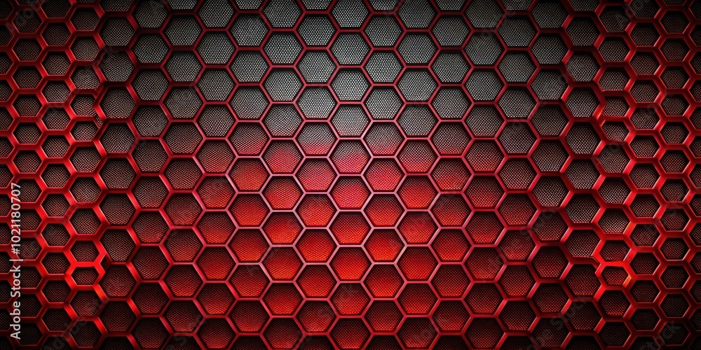 Aufkleber Geometric Red Gradient Shapes on Hexagonal Carbon Mesh Texture for Abstract Backgrounds and Designs