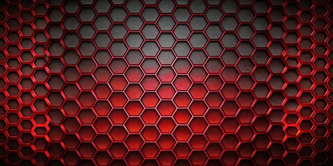 Geometric Red Gradient Shapes on Hexagonal Carbon Mesh Texture for Abstract Backgrounds and Designs
