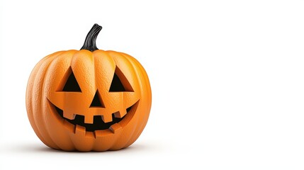 Smiling Halloween pumpkin, orange color, white isolated background.