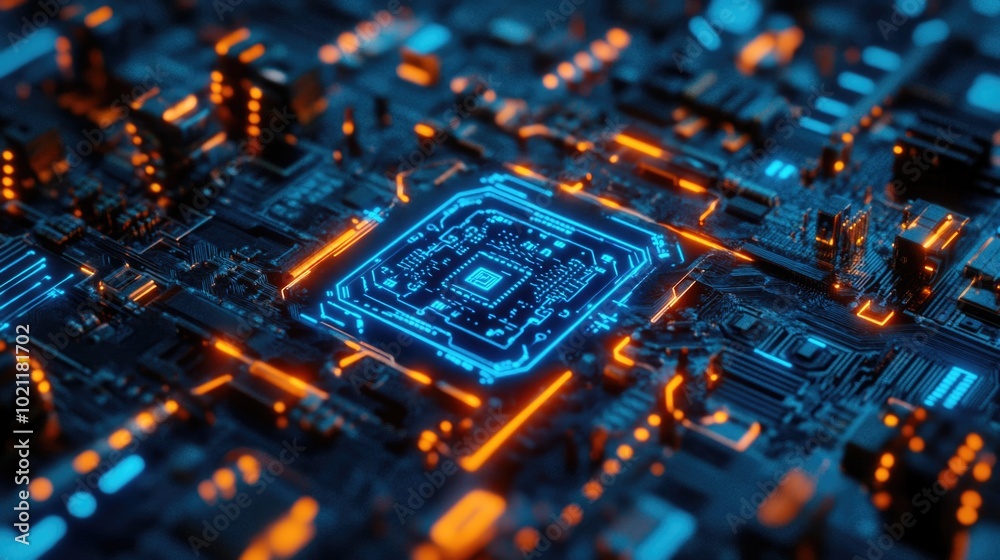 Poster a detailed view of a computer motherboard components