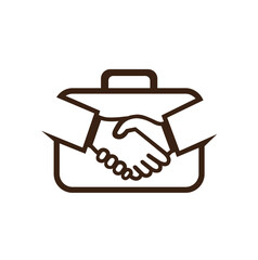 Business Deal and Handshake, Briefholder Lines Logo Vector Symbol	
