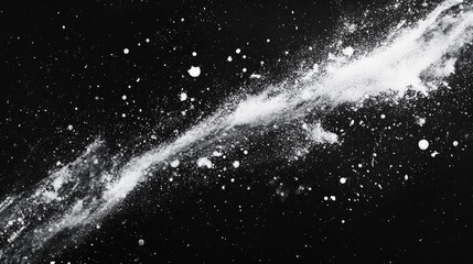 A breathtaking cosmic scene featuring a swirling galaxy of white particles against a deep black background.