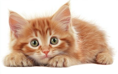 Adorable orange kitten in watercolor style, isolated on white background.