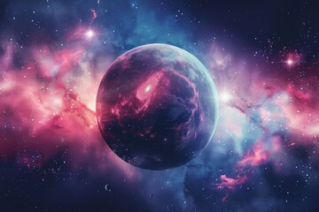 A vibrant planet surrounded by colorful nebula and cosmic clouds, illustrating the mystery and beauty of the universe's far reaches.