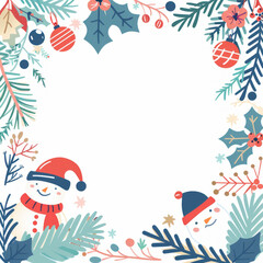 Snowman Christmas card illustration with winter hat, scarf, and snowflakes,Generated by Ai
