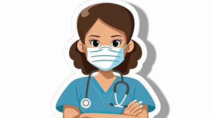 Fototapeta premium a female nurse wearing blue scrubs