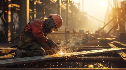 Industrial Welder at Work: Construction and Manufacturing