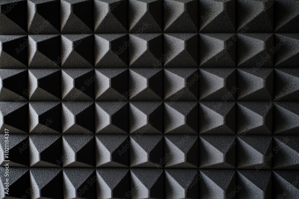 Poster a close-up shot of a unique wall composed of triangular shapes, in black and white