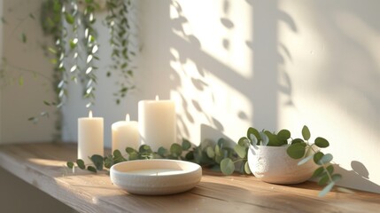 Minimalist Home Decor with Eucalyptus and Candles