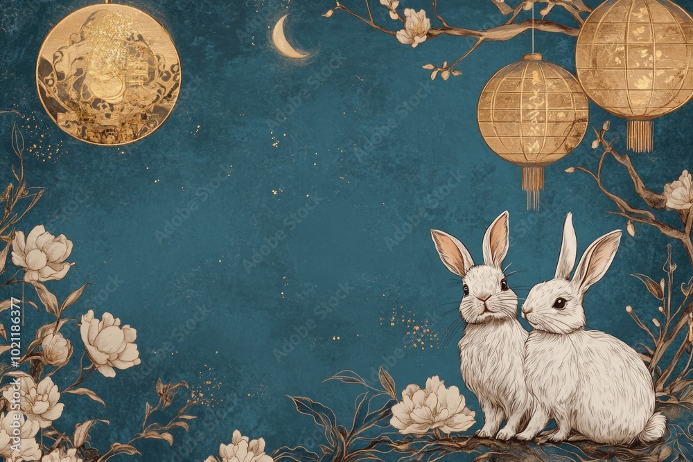 Aufkleber two rabbits sit on a tree branch, enjoying the view