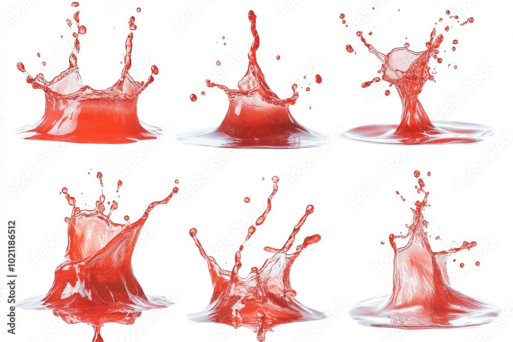 Poster a series of splash images from a red liquid