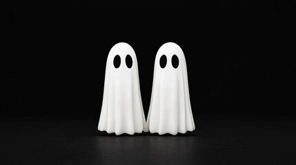 Two playful ghost figurines on a black background.