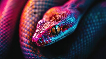 Fototapeta premium A close-up shot of a colorful snake's head, with vibrant scales and a curious expression