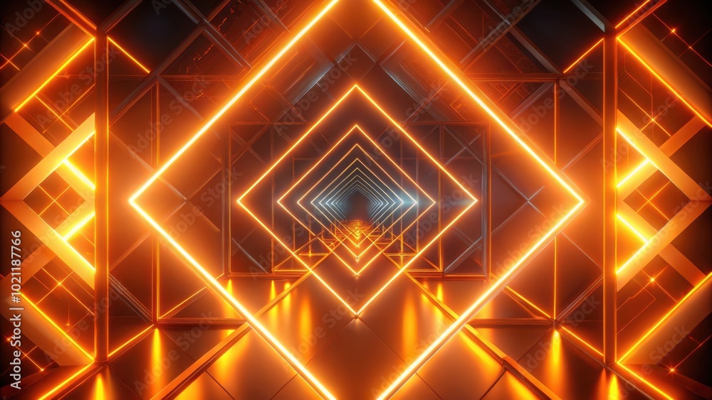 Aufkleber Orange Neon Abstract Geometric Shape Background with Futuristic Light Design