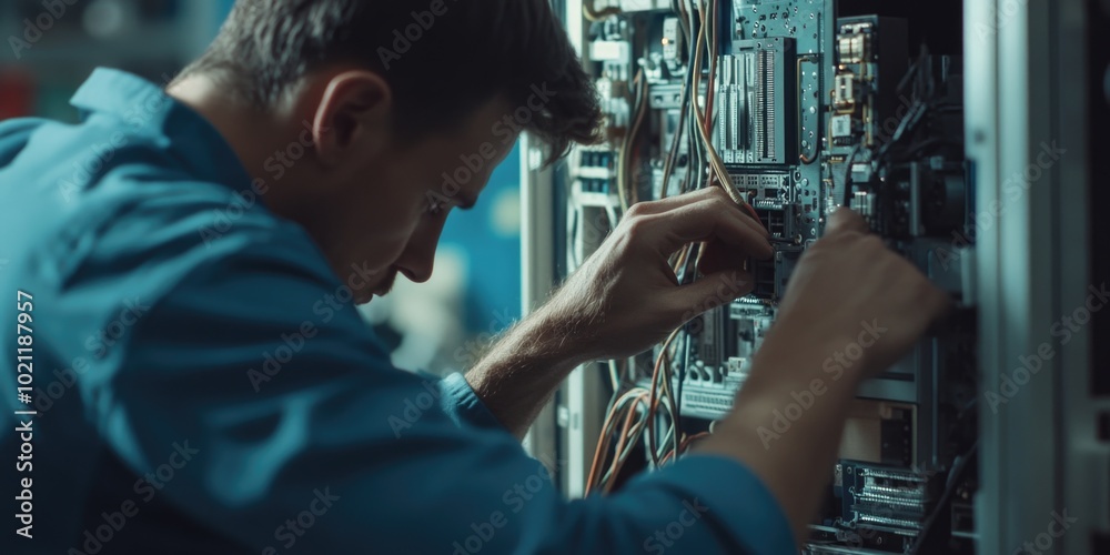 Aufkleber A person operating a computer in a industrial setting