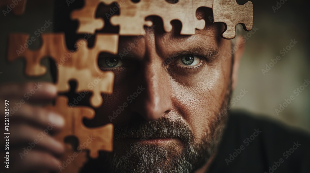 Aufkleber A close-up shot of a person grasping a single puzzle piece, ideal for representing problem-solving or brain teasers