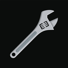 Adjustable spanner flat vector illustration isolated on black background