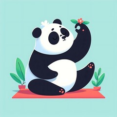 Obraz premium Cute fat lazy panda doing yoga, flat illustration of cute character