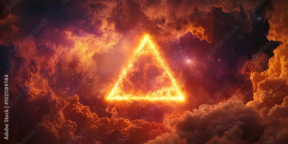 Poster A triangle is situated in the middle of a cloudy sky, providing a sense of serenity and calmness