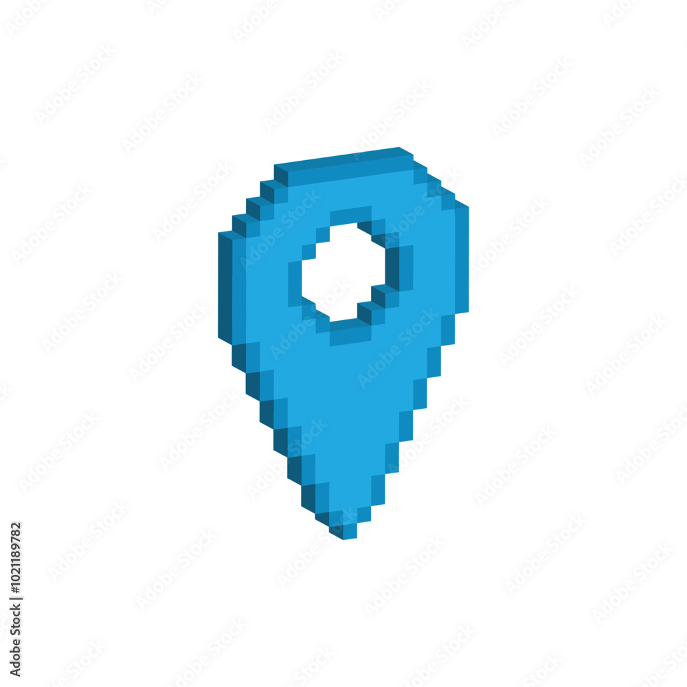 Poster isometric 3d pixel map pointer - vector icon 8 bit