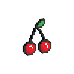 Fototapeta premium Isometric 3d Pixel art cherry icon. red cherry sign vector 8 bit