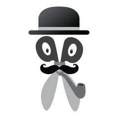 Scissors with eyes, hat, mustache and pipe