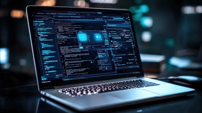 A laptop computer with a blue screen