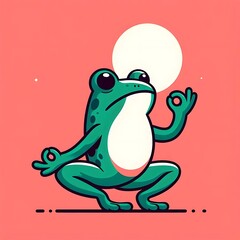Fototapeta premium Cute Lime Frog doing yoga, flat illustration of cute character, graphics resource for story , animation, story telling