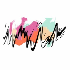 Fototapeta premium Abstract design featuring colorful wave-like patterns and brush strokes.