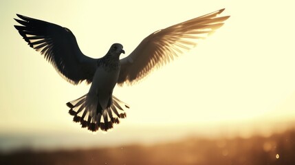Obraz premium Seagull in Flight at Sunset: A Stunning Silhouette