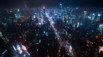 Fototapeta premium Nighttime Cityscape - Illuminated Towers and Streets