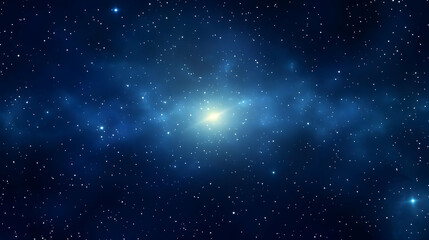 Fototapeta premium A Digital Illustration of a Bright Star in the Center of a Dark Blue Galaxy with a Scatter of Stars