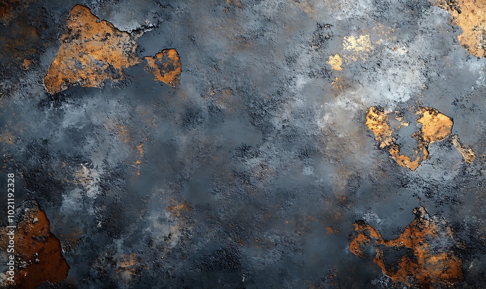 Aufkleber An abstract texture showcasing a blend of dark hues with metallic gold accents, creating a striking visual contrast reminiscent of weathered metal.