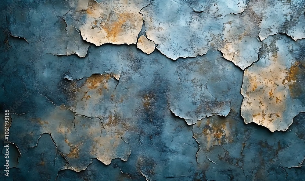 Aufkleber a textured surface featuring peeling paint in shades of blue and rust, creating a weathered and aged