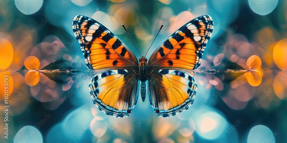 Poster close-up of a butterfly resting on a tree branch, natural habitat