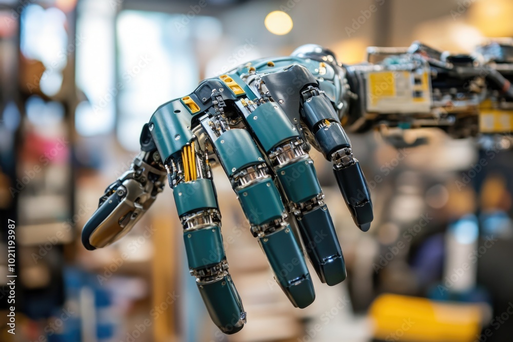 Poster Close-up view of a robot's hand with mechanical details