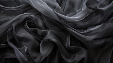 Fototapeta premium Abstract Black Fabric Texture - Draped Silk Background