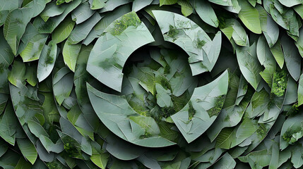 Fototapeta premium Abstract Green Leaf Pattern with a Circular Symbol in the Center