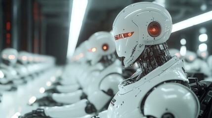 Fototapeta premium Smart factory with robotic workers, representing automated manufacturing