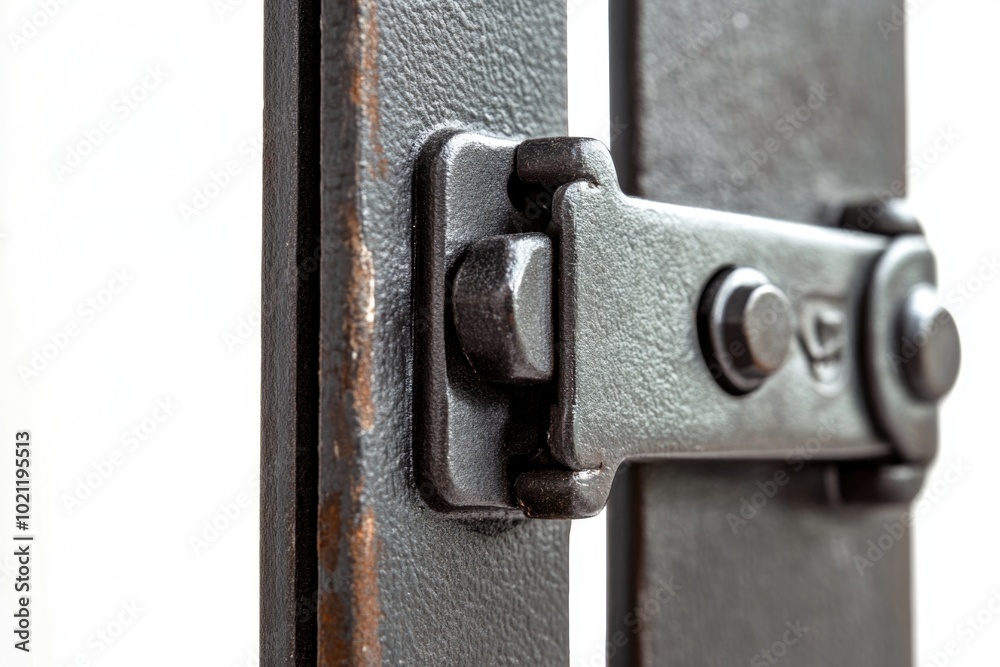 Poster close-up shot of a metal latch on a door, suitable for use in architectural or interior design conte