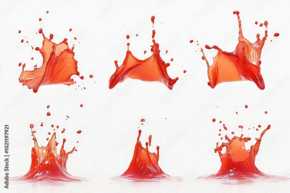 Poster A series of shots capturing the moment when liquid splashes on various surfaces