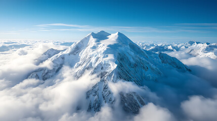 Fototapeta premium 冬季山顶有白色积雪的雪山山巅