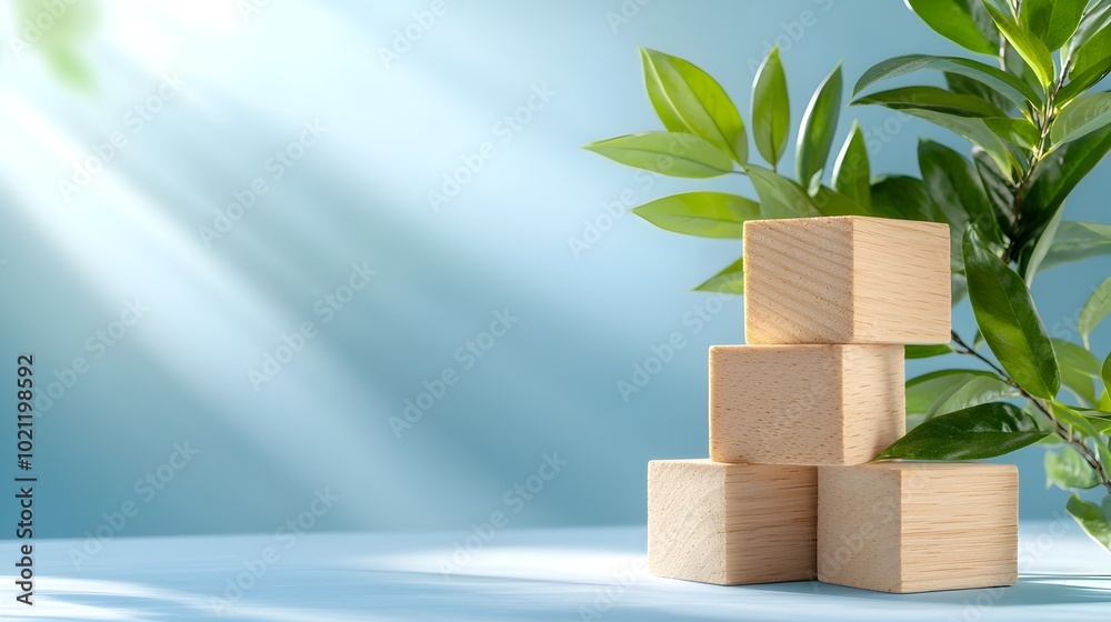 Poster wooden thank you blocks on a tranquil blue backdrop with soft shadows and natural lighting clean com